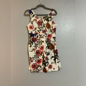 Sweet Rain white pink green brown pockets floral fit & flare short dress Medium